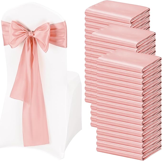 Pesonlook 100 Pcs Rose Gold Satin Chair Sashes Ties, 7×108inch | Satin Chair Sashes Bows Chair Cover Back Tie Supplies for Wedding Reception Events Banquets Party, Hotel Event, Chairs Decor by Pesonlook