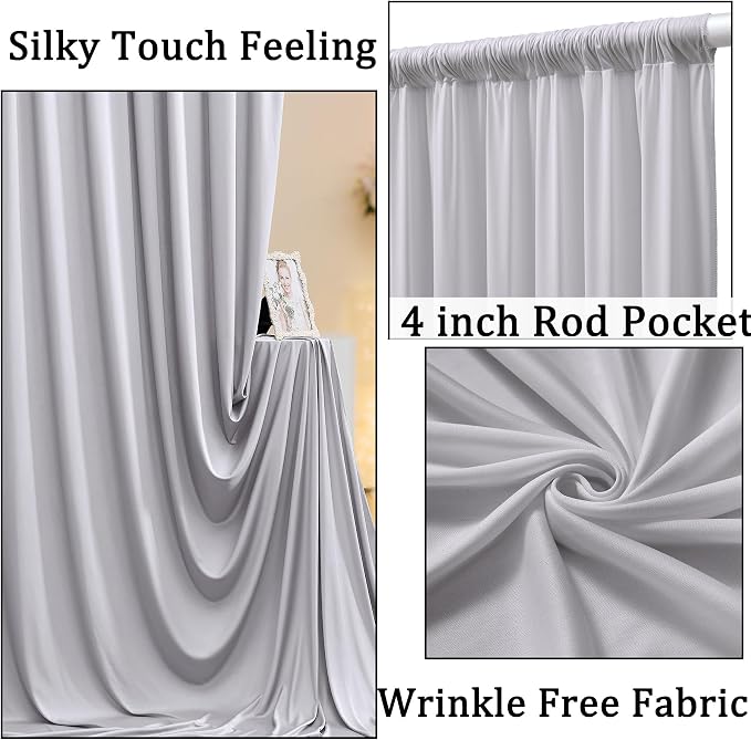 40ft x 10ft Wrinkle Free Silver Backdrop Curtains for Parties, 8 Panels 5x10ft Thick Fabric Silver Backdrop Drapes for Wedding Party Background Birthday Decoration - Image 2