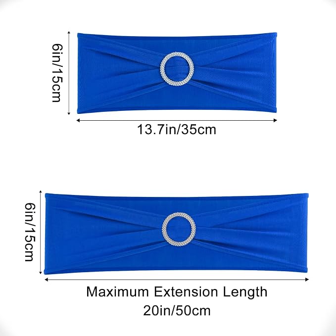 Royal Blue Chair Sashes 100 Pack Spandex Stretch Chair Band Sashes with Buckles for Folding Chairs Wedding Party Reception Baby Shower Events Banquet Decorations - Image 2