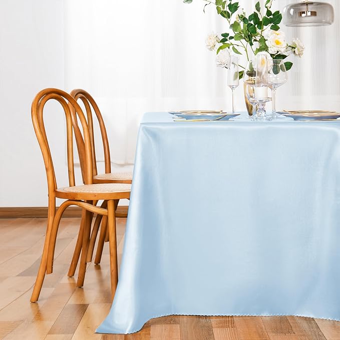 Horbaunal 2 Pack Light Blue Satin Tablecloth 60 x 102 Inches Rectangle Satin Table Cover Bright Silky TableCloths Smooth Table Decoration for Wedding Party Banquet