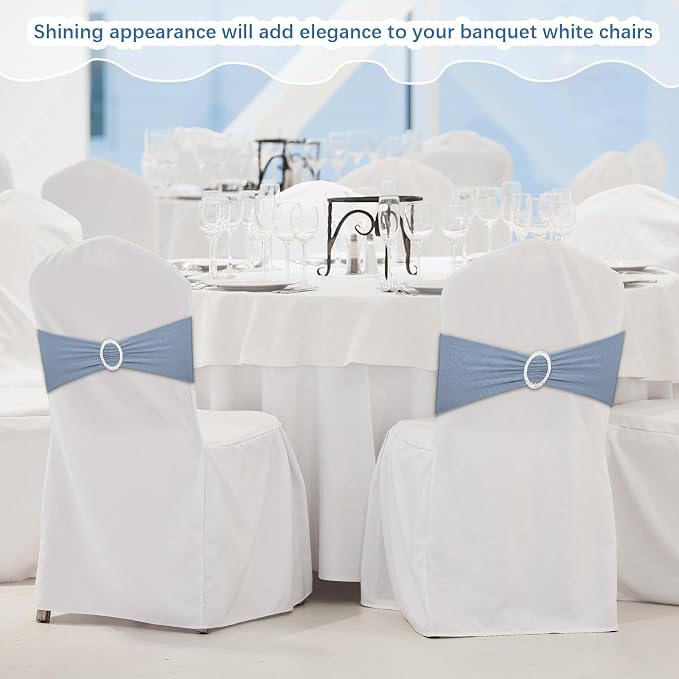 CHENGU 150 Pcs Chair Sashes Dusty Blue Spandex Stretch Elastic with Buckle - Image 7