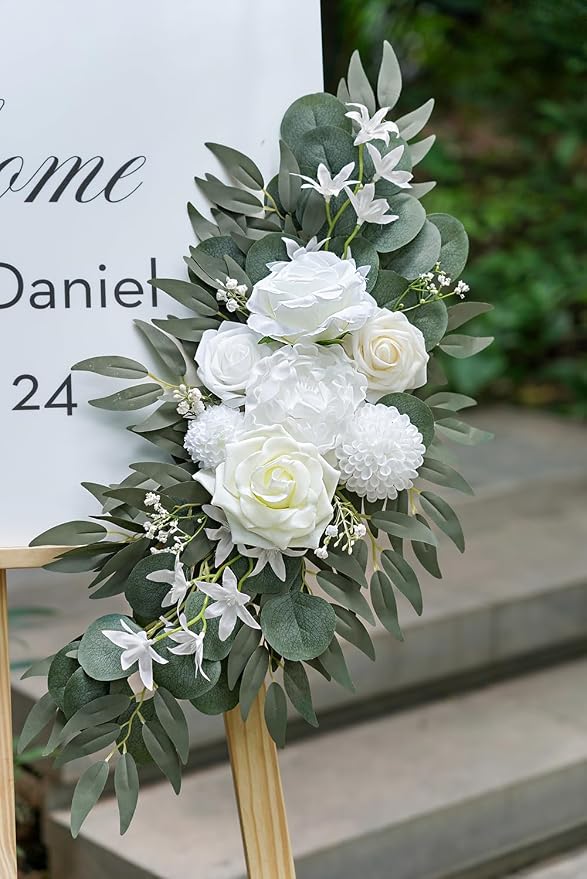 Olalaka Artificial Flower Swag Set of 2 for Wedding Welcome Signs Floral Decorations, White Wedding Arch Flowers for Wedding Ceremony - Image 5