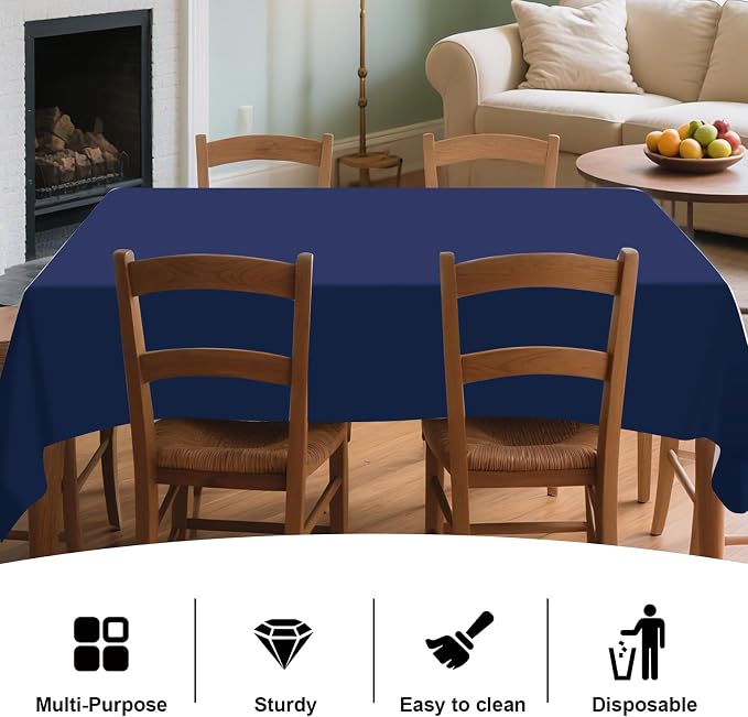 12 Pack Premium Navy Blue Plastic Table Cloth -70 * 120 Inch Round Tablecloth, Disposable Tablecloth Plastic Table Cover for Parties (12,Navy Blue,70"X120"Rectangle) - Image 3
