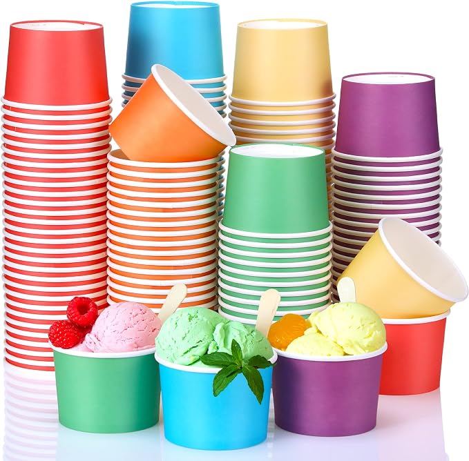 Nuenen 300 Pcs 8 oz Summer Ice Cream Paper Cups Bulk Disposable Dessert Cups Solid Color Paper Dessert Bowls for Snack Sundae Spring Party Favors Ice Cream Bar Supplies (Rainbow Color) by Nuenen