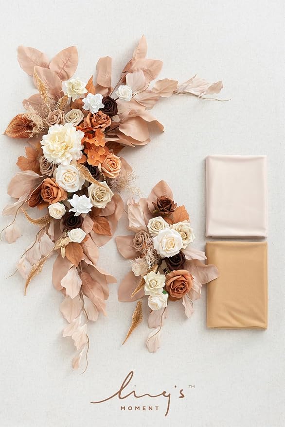 Ling's moment Spring Wedding Arch Flowers Kit Pack of 4, Rust & Sepia | Pack of 4, 2pcs Hanging Flower Arrangement, 2pcs Chiffon Drapes, Ceremony Fake Rose Arbor Backdrop - Image 7