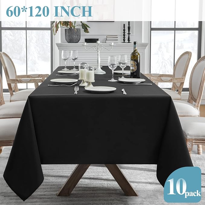 VidaFete 10 Pack 60 * 120inch Black Rectangle Tablecloth for 6ft Tables | Stain & Wrinkle Resistant Rectangular Table Cloth for Kitchen Dining Wedding Banquet Decoration, Polyester Fabric - Image 5