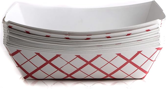 400ct Heavy Duty Disposable Paper Food Tray (3 LB) - Red Check Food Tray, USA MADE, Recyclable, Biodegradable, Compostable, Great for Picnics, Carnivals, Party, Camping, BBQ, Restaurants, Fries by EcoQuality