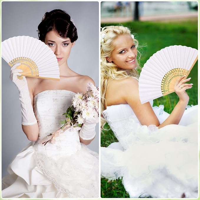 Qunclay 80 Pcs Paper Hand Fans Bulk 8.3 Inch White Bamboo Folding Fans | Blank DIY Painting Surface, Wedding Party Favors, Photography Props, Home Decor, Reusable Handheld at Events and Gifts - Image 6
