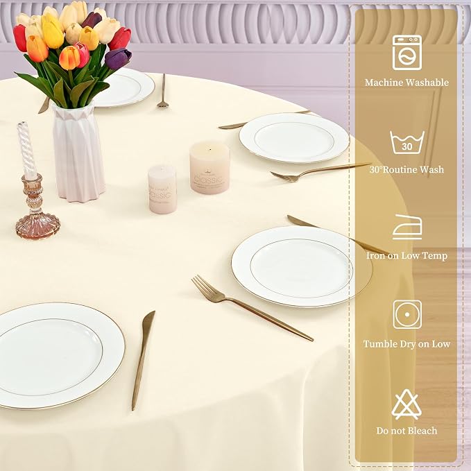 YMHPRIDE 6 Pack Beige Tablecloths - 120 Inch Polyester Round Table Covers, Washable Fabric for Wedding, Party, Dining, Banquet - Image 4