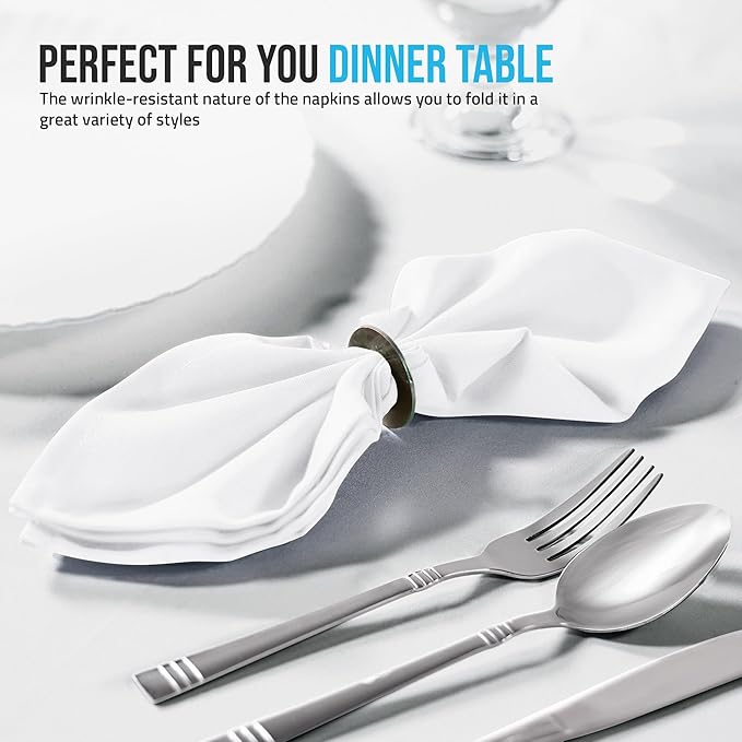 Utopia Home [12 Pack, White] Cloth Napkins 20x20 Inches, 100% Polyester | Hemmed Edges, Washable and Reusable Ideal for Parties, Weddings and Dinners - Image 4