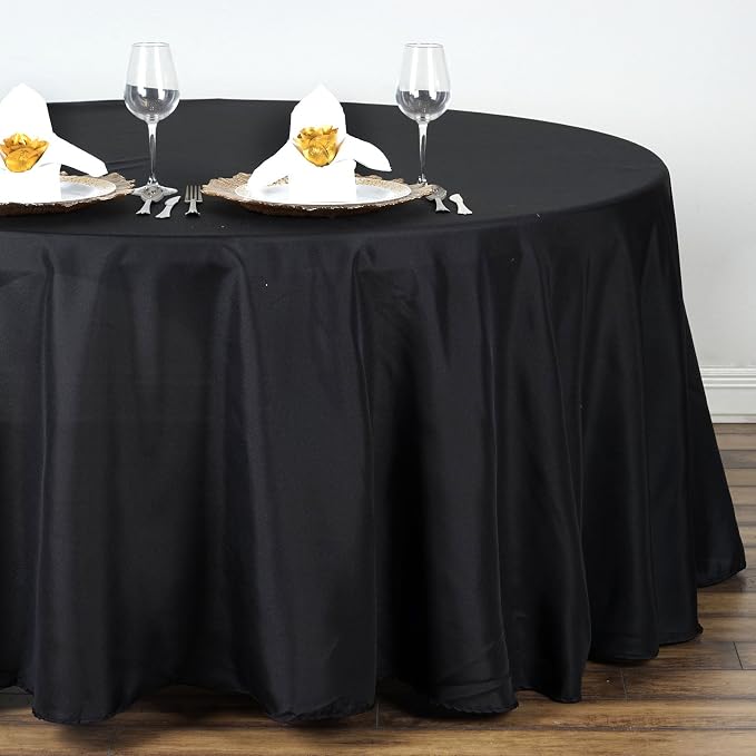 6 pcs 132 inch Black Round Polyester Tablecloths Fabric Table Cover Linens | 132" Washable Fabric Table Cloth Covers for Party Wedding Reception Buffet Events Catering Dining Kitchen Dining - Image 2