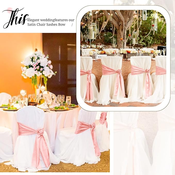 Pesonlook 100 Pcs Rose Gold Satin Chair Sashes Ties, 7×108inch | Satin Chair Sashes Bows Chair Cover Back Tie Supplies for Wedding Reception Events Banquets Party, Hotel Event, Chairs Decor - Image 6