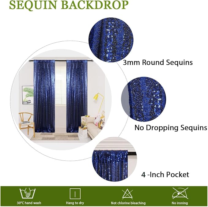 ShinyBeauty Navy Sequin Backdrop 4x10ft, 2 Pack, Wedding - Image 4