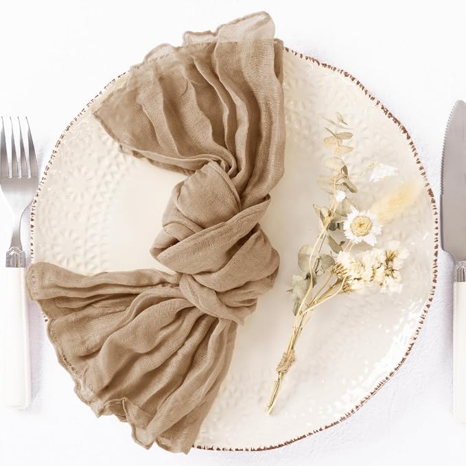 DeZerlor Nude Cheesecloth Napkins Fall Cloth Napkins Set of 50 for Party | Reusable Cloth Napkins Bulk, for Wedding Bridal Baby Shower Dinner Cocktail Birthday Home, 21x21 Inches - Image 4