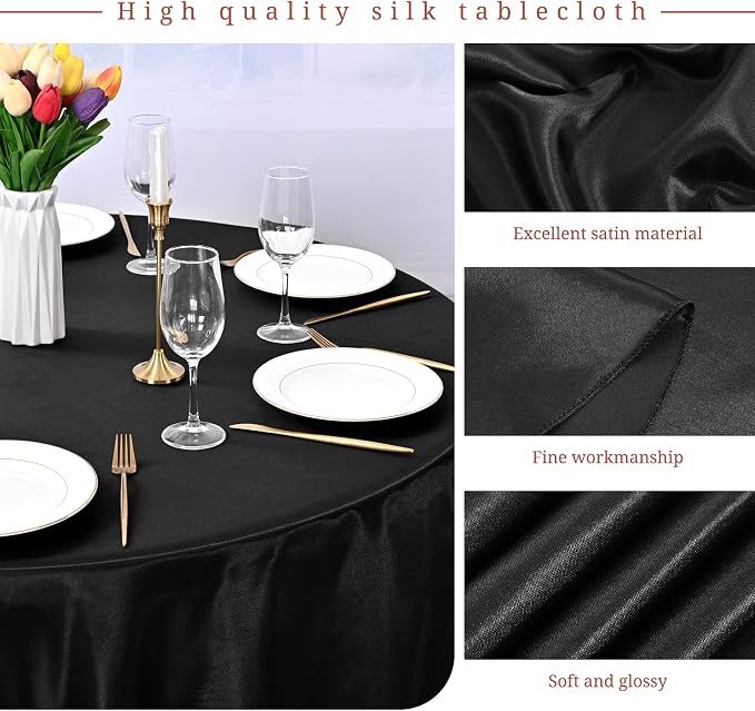 12 Pack 120 Inch Round Satin Tablecloth, Black - Image 3