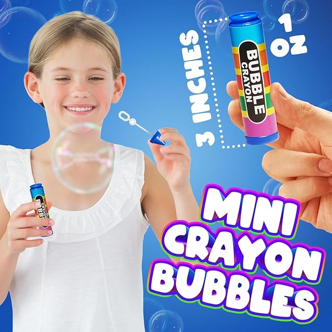 (Pack of 288) Mini Crayon Bubbles for Kids 1 Fl Oz Bulk Bubbles for Kids & Bubble Wand Bottles in Assorted Crayons Shape Colors Non-Toxic Mini Bubbles Party Favors, Outdoor Toys for Goodie Bags