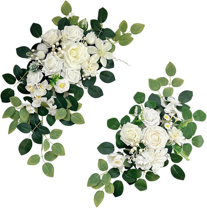 Odouzy Pack of 2 Wedding Arch, Artificial Flowers, Wedding Decor，Flower Garland Be Suited to Banquet, Party, Reception Entrance Welcome Sign and Background Decoration (White) by Odouzy