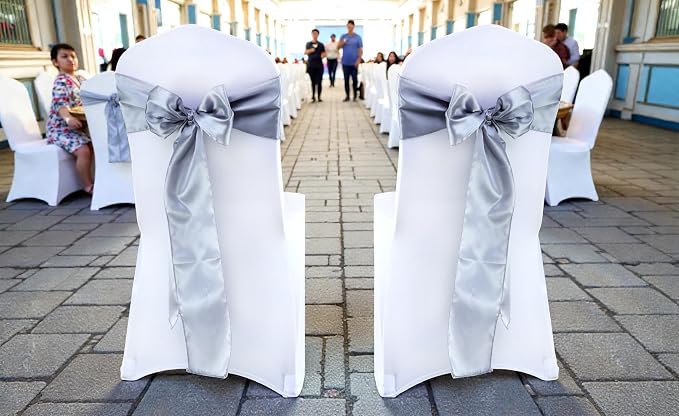 VDS Satin Chair Sashes Chair Cover Back Tie Sateen Bows Ribbon for Wedding Birthday Graduation Engagement Ceremony Event Party Banquet Venue Hotel All Dining Chair Décor (150PC)(Light Silver Grey) - Image 2
