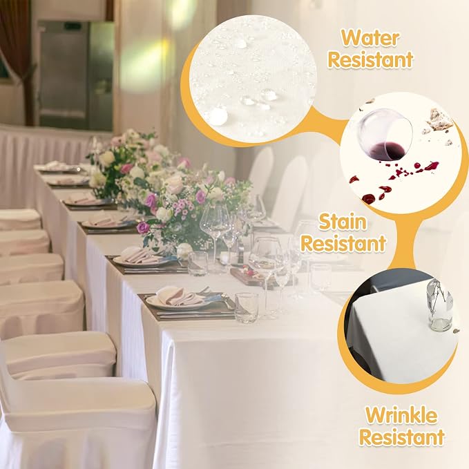 BRILLMAX 4 Pack Ivory Tablecloths 90x132 Inch for 6ft Rectangle Tables | 150 GSM Polyester Fabric, Floor Length Drop, Water, Stain & Wrinkle Resistant Cloth Cover for Wedding Reception Banquet Party - Image 3