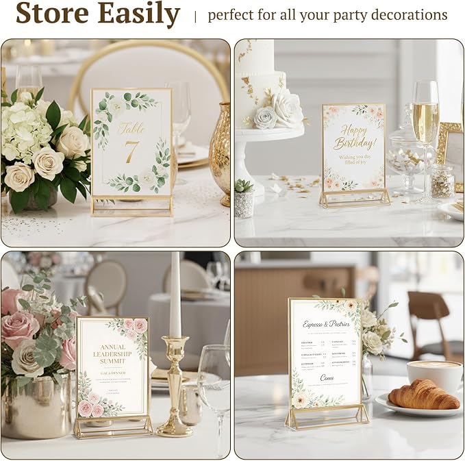 EHWINE 12 Pack Gold Acrylic Sign Holder 4x6 Double Sided Tabletop Stand | Clear Double-Sided Gold Acrylic Tabletop Display with Non-Slip Mats for Menus, Flyers, Weddings, Parties and Events - Image 5