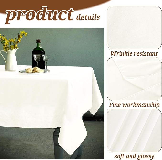 YMHPRIDE 6 Pack Tablecloth 60 x 102 inch Polyester, Ivory | For 6 Foot Rectangle Tables, Stain and Wrinkle Resistant, Washable Fabric, For Wedding, Party, Banquet - Image 3