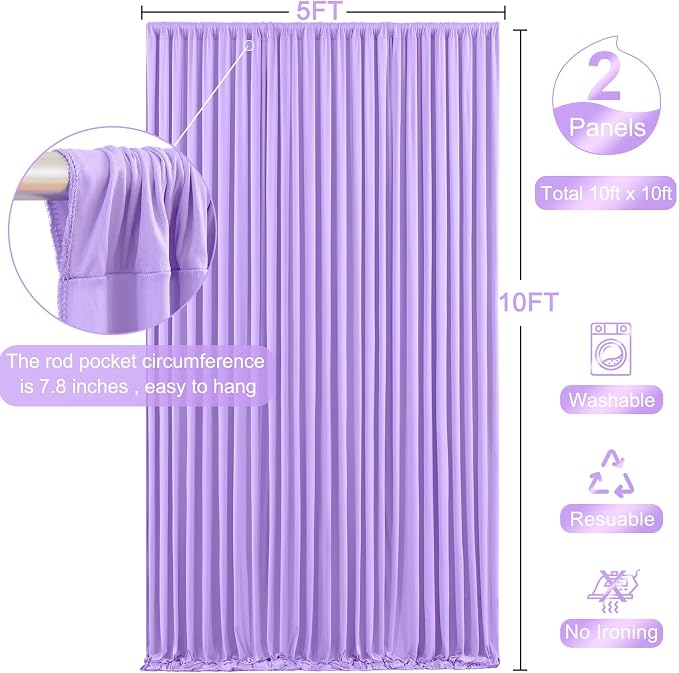 10ft x 10ft Lavender Backdrop Curtain for Parties Wedding Light Purple Wrinkle Free Backdrop Drapes Panels for Baby Shower Birthday Party Photo Photography Polyester Fabric Background Decoration - Image 6