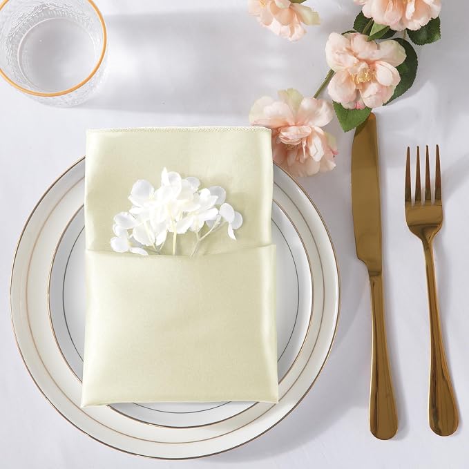 MILVOWOC Square Beige Satin Napkins 20 x 20 Inch, 72 Pack | Soft Silk, Smooth Decorative, Washable & Reusable, For Weddings Dinner Restaurant Party - Image 3