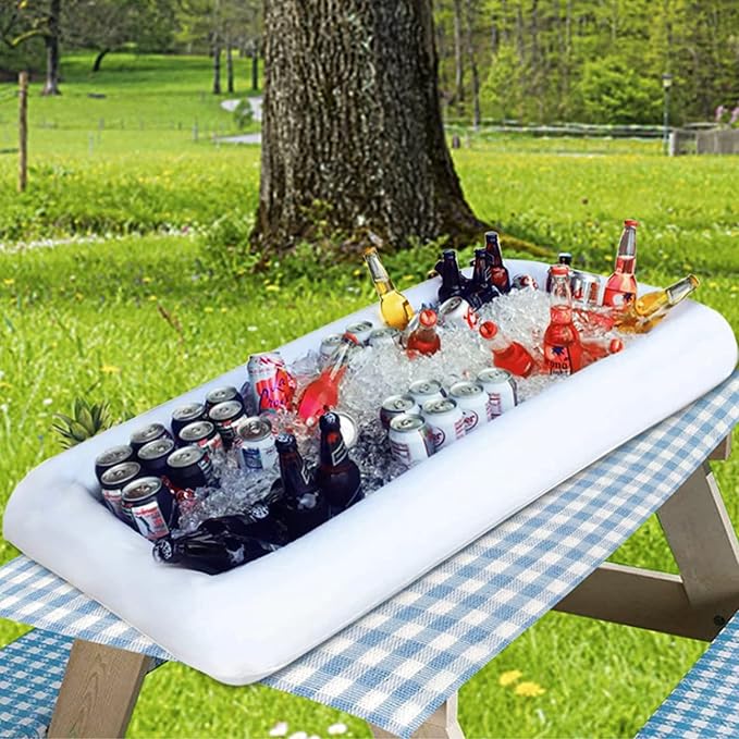 Inflatable Ice Serving Buffet Bar with Drain Plug - BBQ Picnic Pool Party Supplies Buffet Salad Food & Drinks Tray for Party Picnic & Camping (Pack of 1, 53 x 25.6 inches)