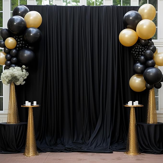 40ft x 10ft Wrinkle Free Black Backdrop Curtain for Parties, 8 Panels Silky Polyester Black Wedding Drapes for Backdrop 10 ft Photo Back Drop Cloth for Birthday Graduation Photography Background - Image 3