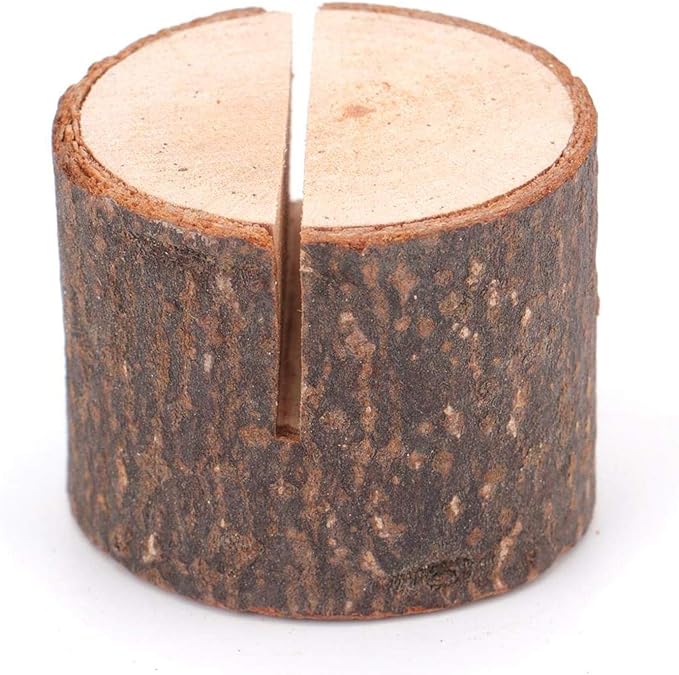 Tosnail 50 Pieces Wooden Place Card Holders with 50 Kraft Paper Cards, Rustic Wood Table Number Stands, Photo Holder for Wedding Party Decoration, Photo Display