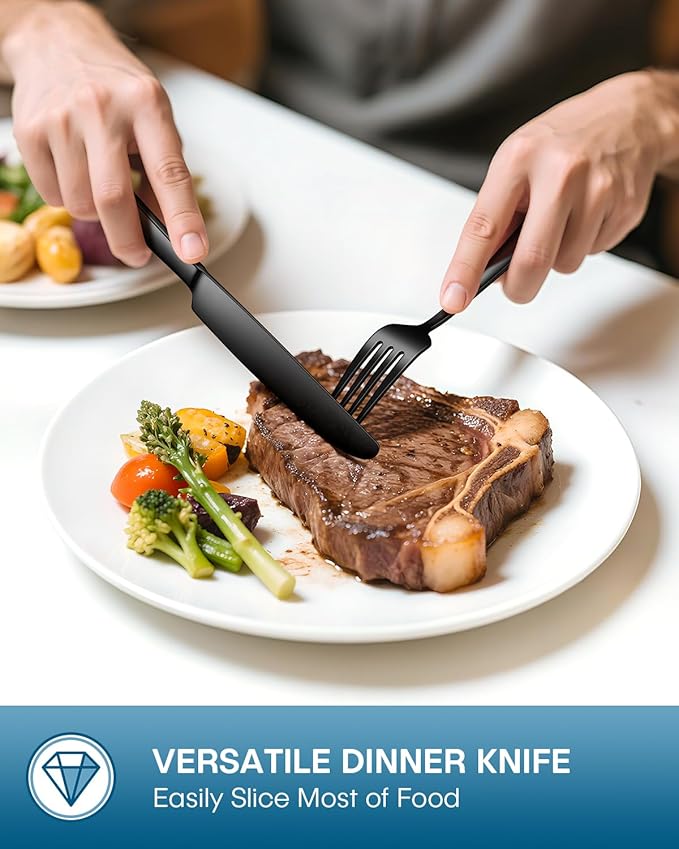 Stapava 20 Pcs Black Silverware Set, Food-Grade Stainless Steel Flatware Set for 4 Mirror Polished Cutlery Utensil Sets Include Dinner Knives Spoons and Forks Set Dishwasher Safe for Home Restaurant