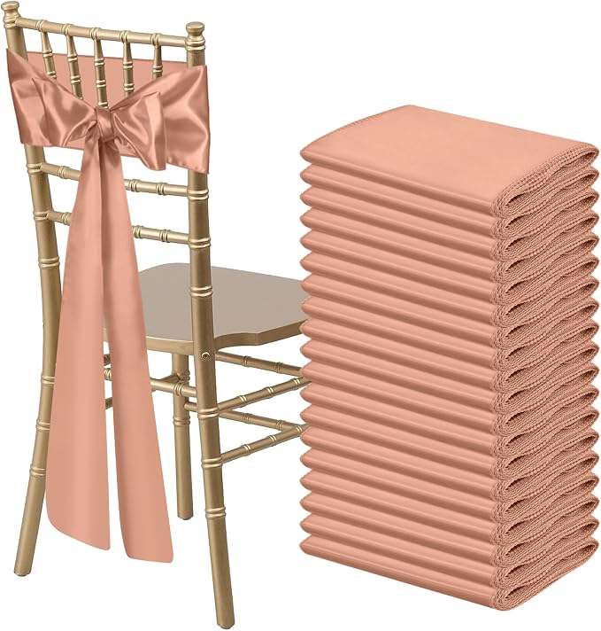 50 PCS Rose Gold Satin Chair Sashes Bows Universal Chair Ribbon Ties Back Sash for Wedding Party Reception Events Banquets Hotel Event Chair Cover Decoration (7x108 inch) by LooksForwardtoSeeingYou