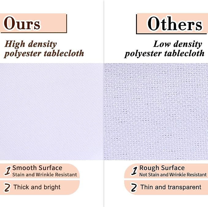 Kesfey 60 x102 inch White Rectangle Table Cloths 2 Packs Polyester Tablecloths High Density Washable Fabric Table Cover for 6 Foot Tables Wrinkle Resistant Tablecloth for Wedding Buffet Banquet Party - Image 5