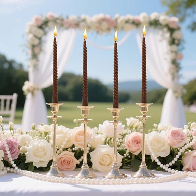 4 Pack 10 Inch Gradient Color Spiral Taper Candles for Wedding,Birthday,Christmas and Spring Home Decoration, Kitchen Twisted Candlesticks for Dinner Halloween,Thanksgiving (4, Brown, 10 in)