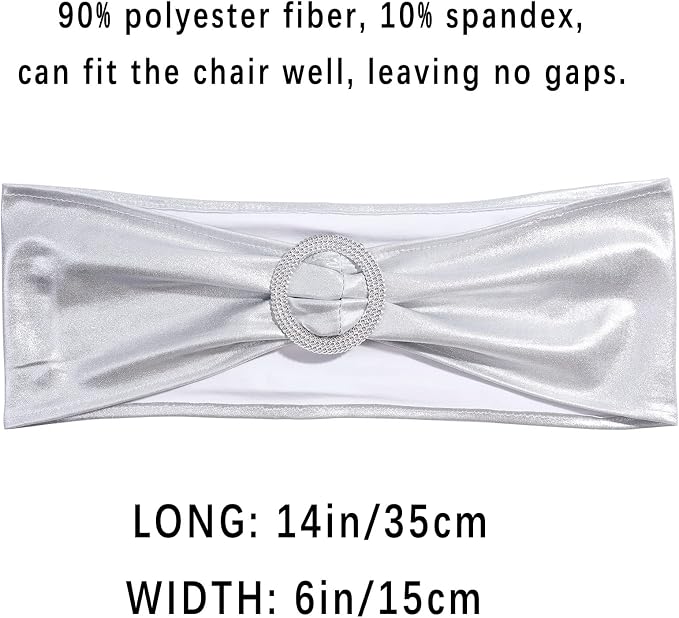 Dimatic Spandex Chair Sashes Bands 30PCS Stretch Chair Cover Ties Bows with Buckle Slider Wedding Party Reception Banquet Decoration (Metallic - Silver) - Image 3