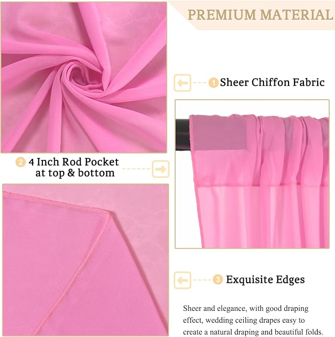 MODFUNS 4 Panels Pink Ceiling Drapes for Weddings 5x20FT Wedding Arch Draping Fabric Sheer Chiffon Curtains for Backdrop Wedding Ceiling Curtain Chiffon Fabric Drapery Wedding Stage Hall Ceiling Decor - Image 3