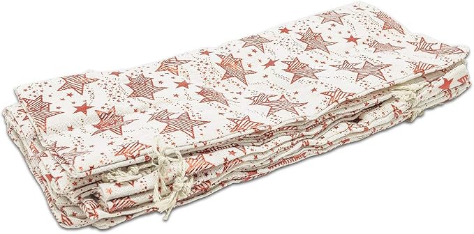 48-pack Muslin Cotton Canvas Wine Bottle Gift Bags w. Drawstring (Red Stars, 6" x 14") - for Storage, Holiday Parties, Promotional Events by The Display Guys - Image 6