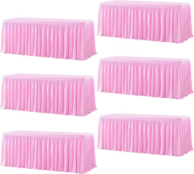 Wish Care 6 Pack Pink Rectangle Table Clothes for 8 Foot Tables, Polyester Fitted Tablecloths 8ft Stretch Table Cover for Wedding, Birthday, Parties, Trade Show, Craft Show by WishCare