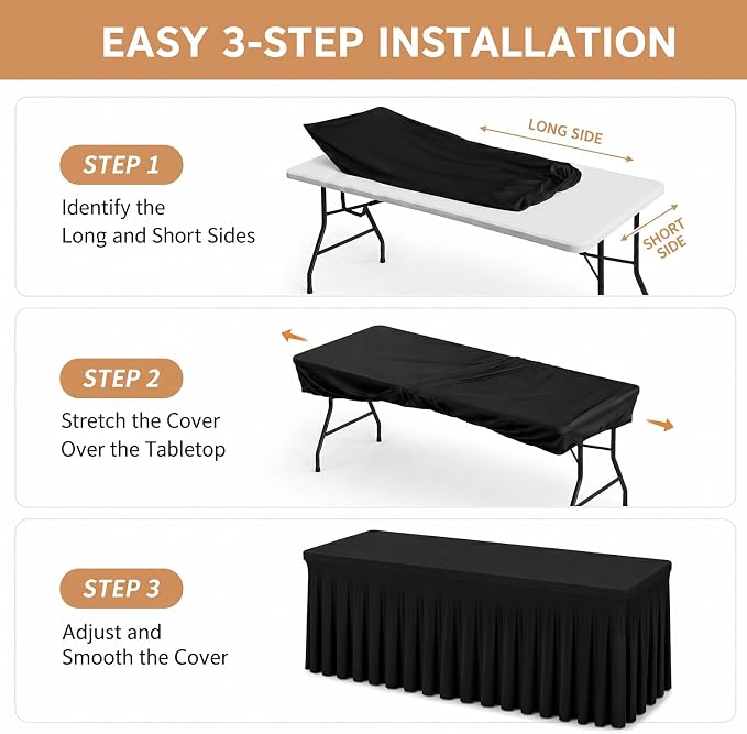 Fixwal 6 Ft Tablecloth Rectangle Black Spandex Table Cover - Image 4