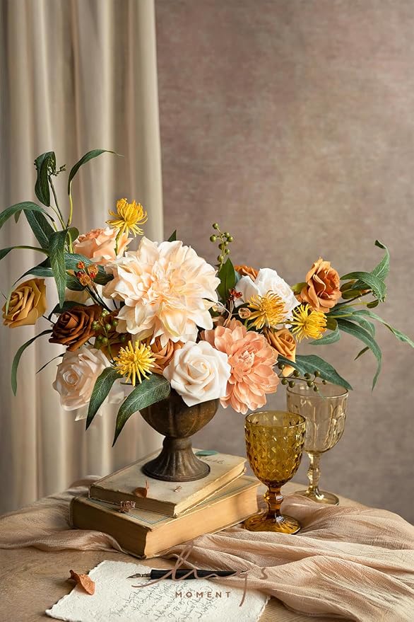 Ling's moment Fake Flowers Box, Cream & Apricot Grand Combo | Faux Artificial Greenery Stems, Foam Roses, Silk Eucalyptus, For Centerpieces Bouquet Wedding Vase Floral Decorations - Image 2