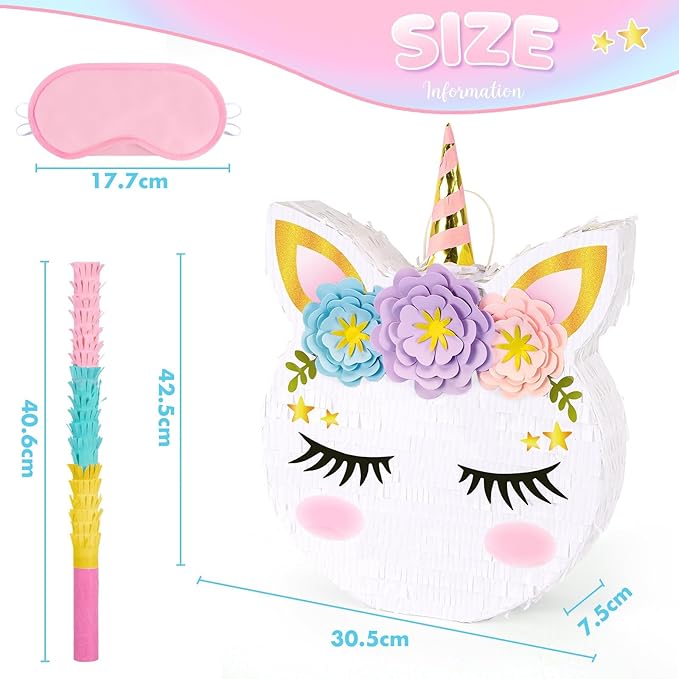 WERNNSAI Unicorn Piñata - Unicorn Party Supplies Piñata with Stick and Blindfold for Girls Kids Birthday Party Game Anniversary Classroom Activities Unicorn Them Party Decorations(15.7'' x 12.2'')