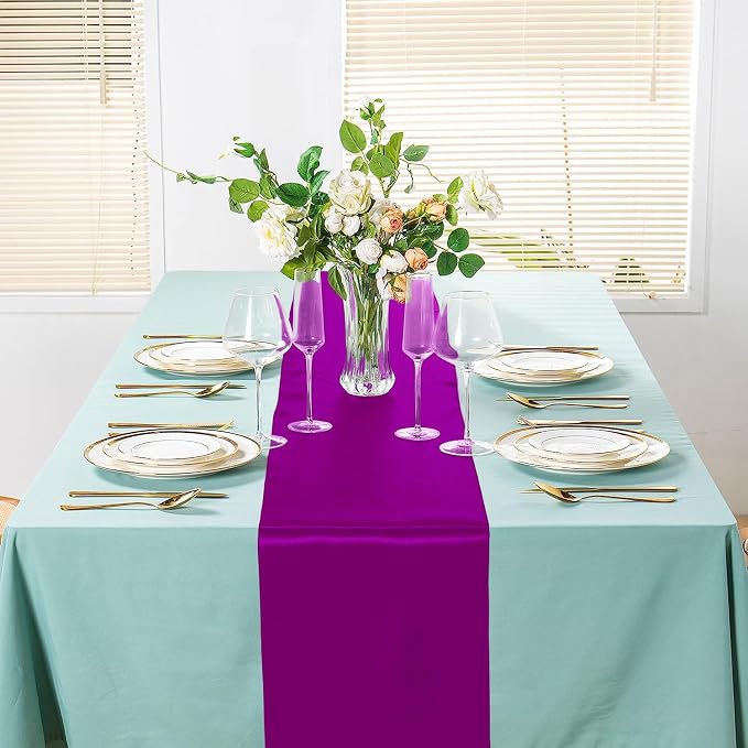 SI Pack of 30 Wedding 12 x 108 inch Satin Table Runner for Wedding, Decorations for Graduations, Engagements, Birthday Parties, Banquets, Runners fit Rectangle, Round Table - Red Violet - Image 4