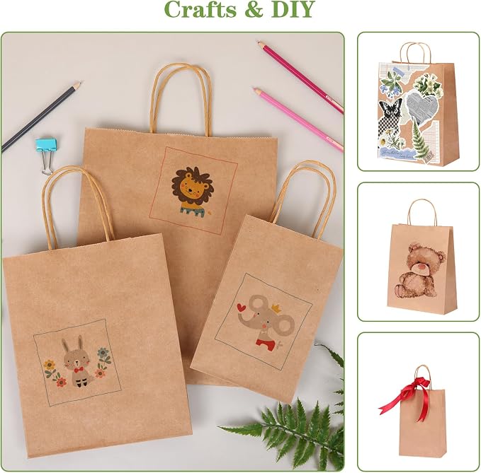 OUTUXED 180pcs Paper Bags with Handles Brown Kraft Paper Gift Bags | Assorted Sizes (8/10/12.6 Inches) Brown Paper Gift Bags with Handles Bulk for Merchandise, Retail, Shopping, Party Favors - Image 4