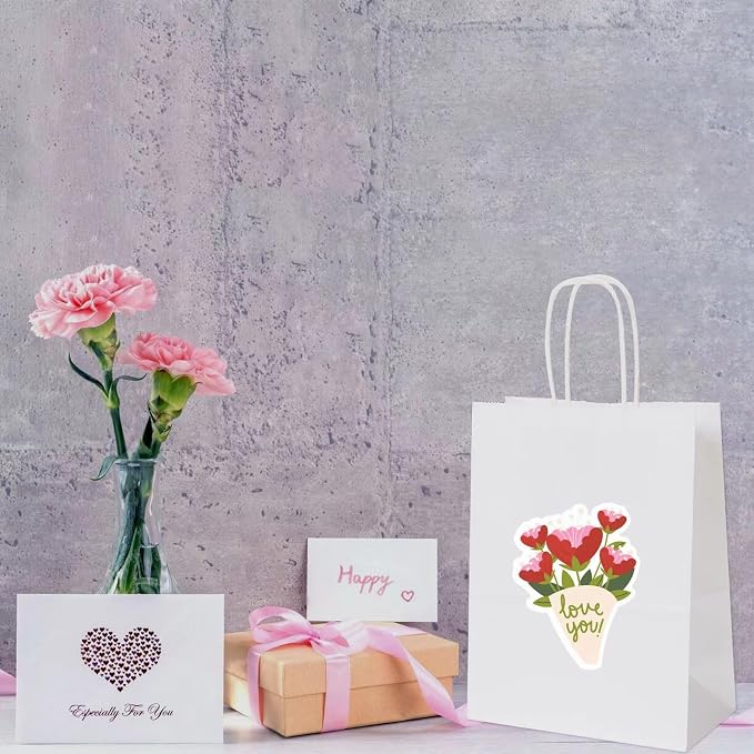 Joybe 200 Pack 8x4.75x10 Inch Medium White Kraft Paper Bags with Handles Bulk, Craft Paper Gift Bags for Party Favors Grocery Retail Shopping Business Goody Merchandise Take Out Blank Sacks (200pcs) - Image 4