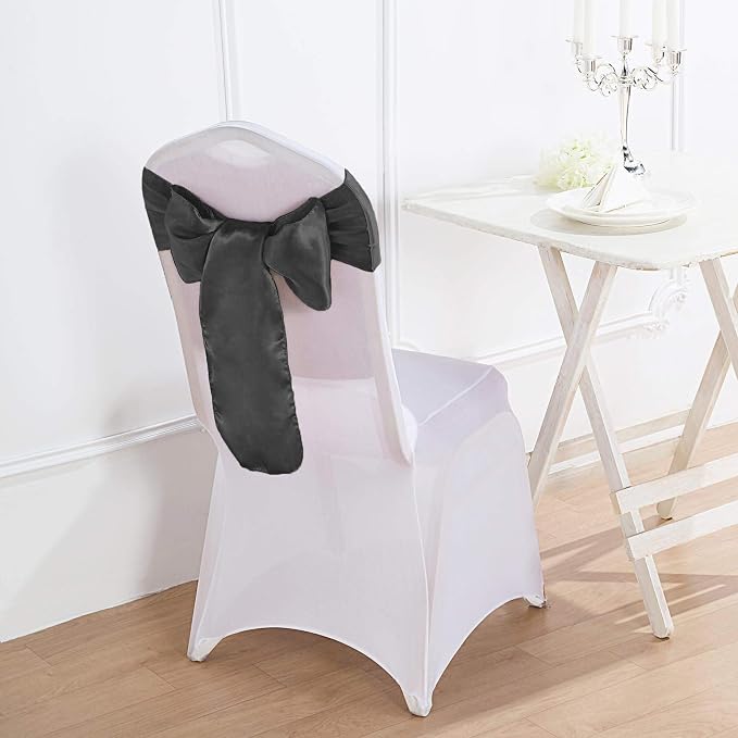 Balsa Circle 25 Black Satin Elegant Chair Cover Bows Sashes Wedding Banquet Decorations Party Supplies Engagement Events Reception - Image 5