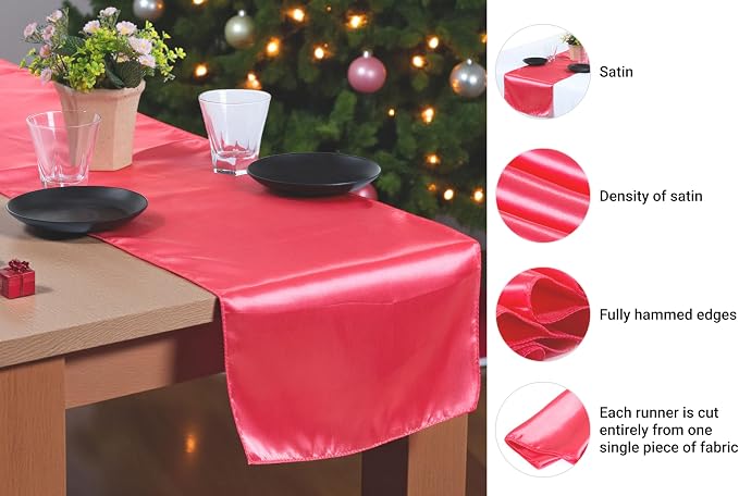 50 PCS Satin Table Runners 12 x 108 Inch Charmeuse Sateen Silk Table Runner for Indoor Outdoor Wedding Reception Birthday Graduation Party Event Banquet Dining Table Decoration - Coral - Image 6