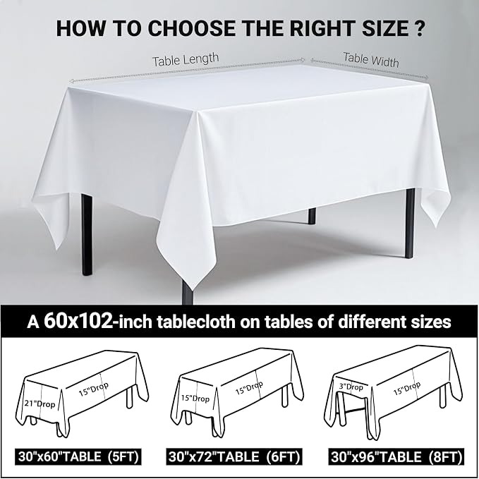MRJ 60 x 102 Inch White Rectangle Polyester Table Cloth Machine Washable Wrinkle Resistant Fabric for Banquet Indoor Outdoor Use - Image 4