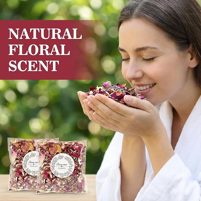 Sukh 8Packs Dried Flower Petals - Biodegradable Wedding Confetti,Natural Real Dried Flower Rose Petal Wedding Confetti for DIY Spa Bath Salts,Soap Making,Candle,Resin Jewelry Crafts,Party Decoration