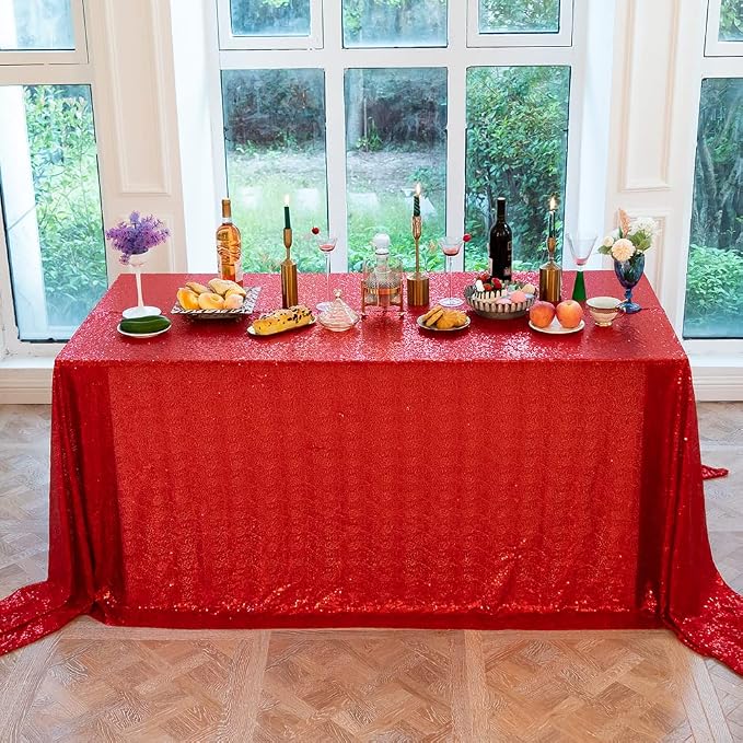 JYFLZQ Red Sequin Tablecloth Glitter Table Cover 50x80 Inch Rectangle by JYFLZQ