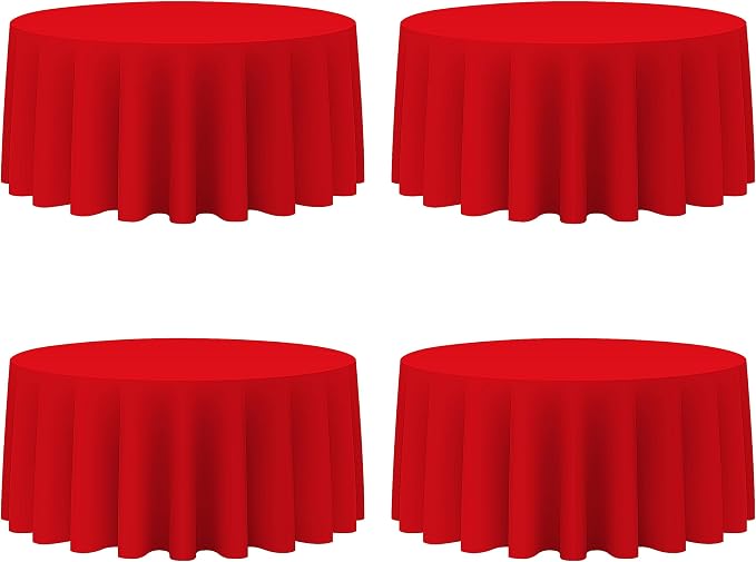BRILLMAX 4 Pack Red Round Tablecloths 132 Inch for 72" Tables | 150 GSM Polyester Fabric, Floor Length Drop, Water, Stain & Wrinkle Resistant Cloth Cover for Wedding Reception Banquet Party by BRILLMAX
